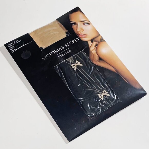 2 NEW VICTORIAS SECRET PANTYHOSE 1 BLK FAUX GARTER & 1 NUDE/BLK FAUX THIGH HIGH - Picture 7 of 9